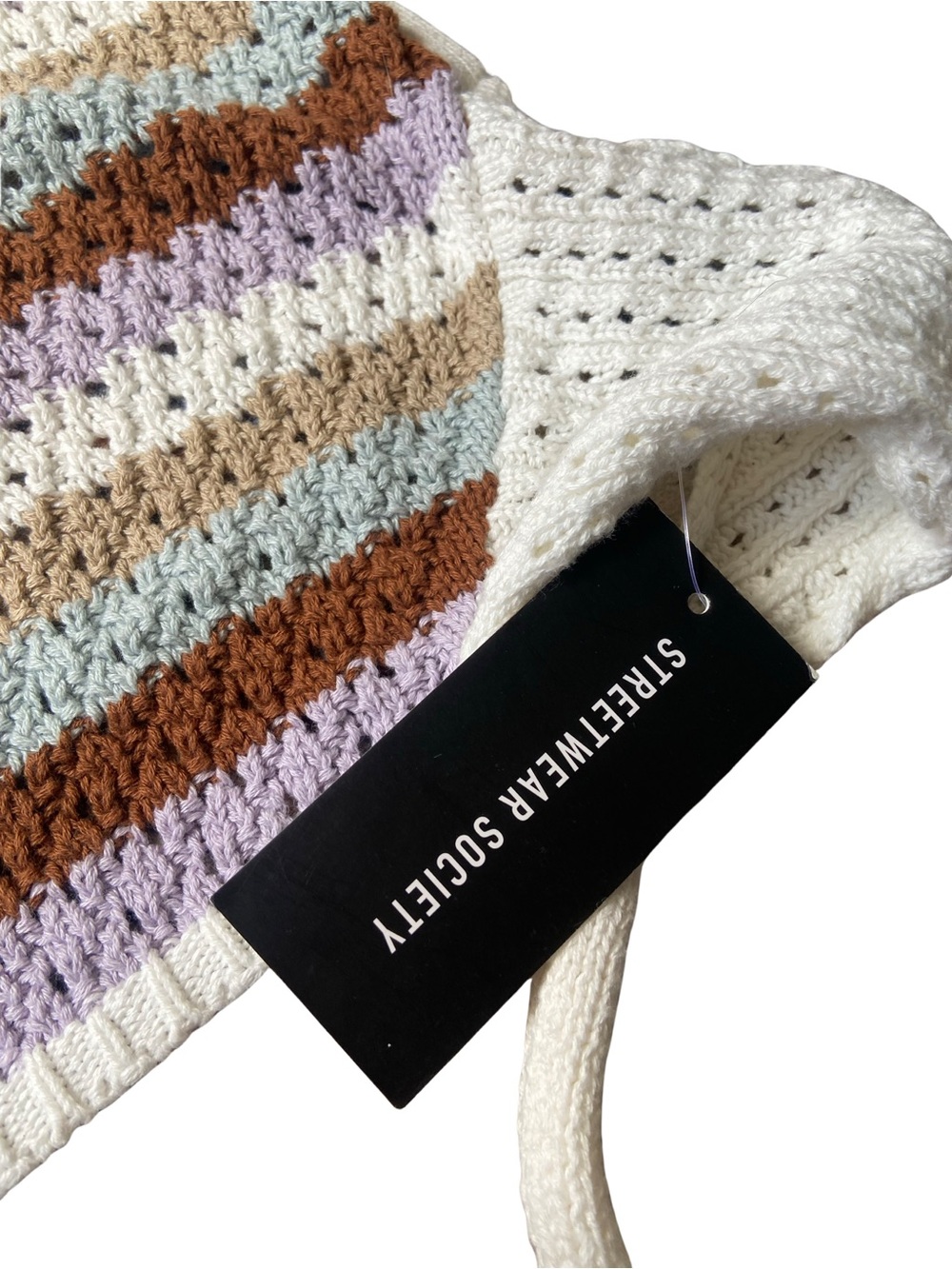 Streetwear Society Crochet Chevron Halter Crop Top in Cream, Brown & Lavender - Picture 4 of 4